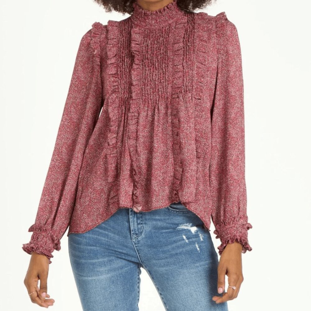 NWT - Dear John Mulberry Pixel Laika Long Sleeve Smocked Top